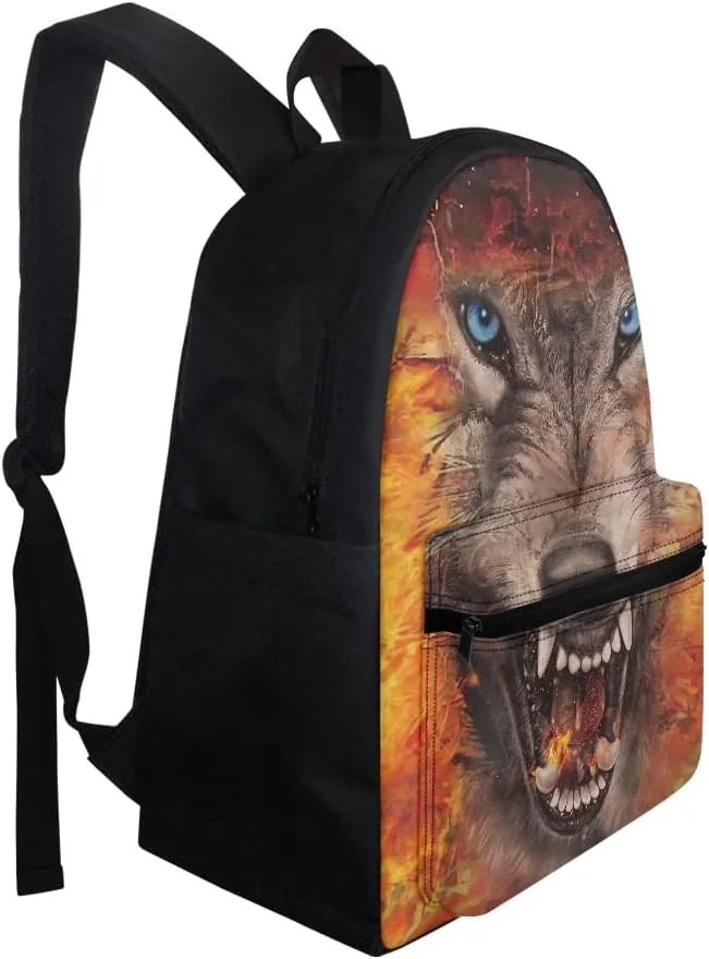 JooMeryer Teenage Girls' Boys' Animal Wolf School Backpack Bookbag Outdoor Travel Backpack Daypack Knapsack,Yellow Anger Wolf