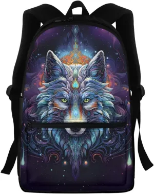 JooMeryer Wolf Head Printed Backpack for Boys Teens Mens Cool Animal School Bag Bookbag Daypack for Preschool Elementary,Mysterious Wolf