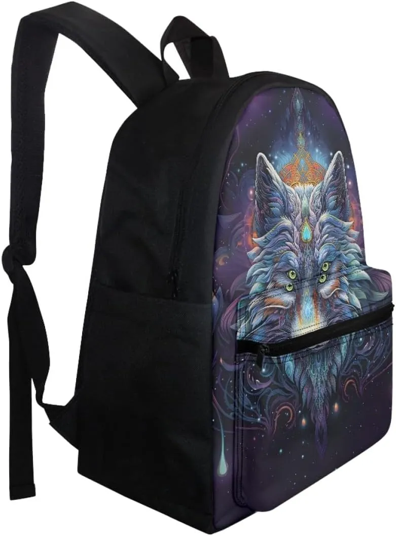 JooMeryer Wolf Head Printed Backpack for Boys Teens Mens Cool Animal School Bag Bookbag Daypack for Preschool Elementary,Mysterious Wolf