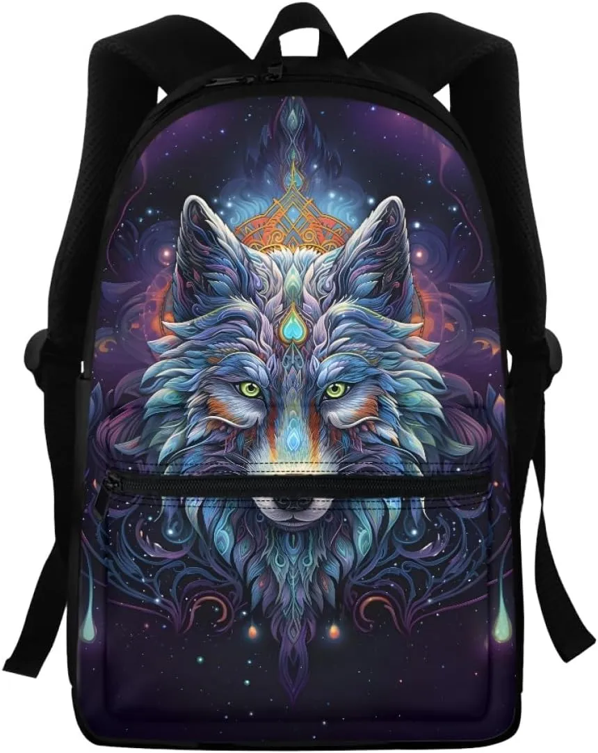 JooMeryer Wolf Head Printed Backpack for Boys Teens Mens Cool Animal School Bag Bookbag Daypack for Preschool Elementary,Mysterious Wolf