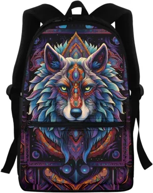 JooMeryer Wolf Head Printed Backpack for Boys Teens Mens Cool Animal School Bag Bookbag Daypack for Preschool Elementary,Native American wolf