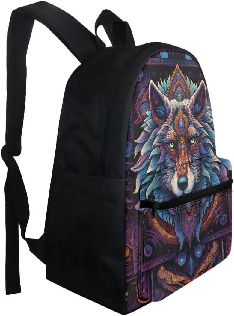 JooMeryer Wolf Head Printed Backpack for Boys Teens Mens Cool Animal School Bag Bookbag Daypack for Preschool Elementary,Native American wolf