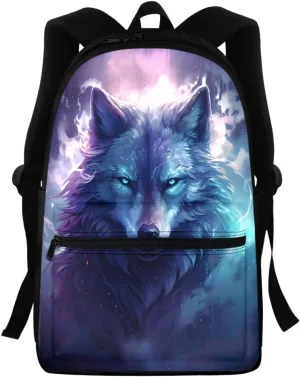 JooMeryer Wolf Head Printed Backpack for Boys Teens Mens Cool Animal School Bag Bookbag Daypack for Preschool Elementary,Purple Galaxy Wolf