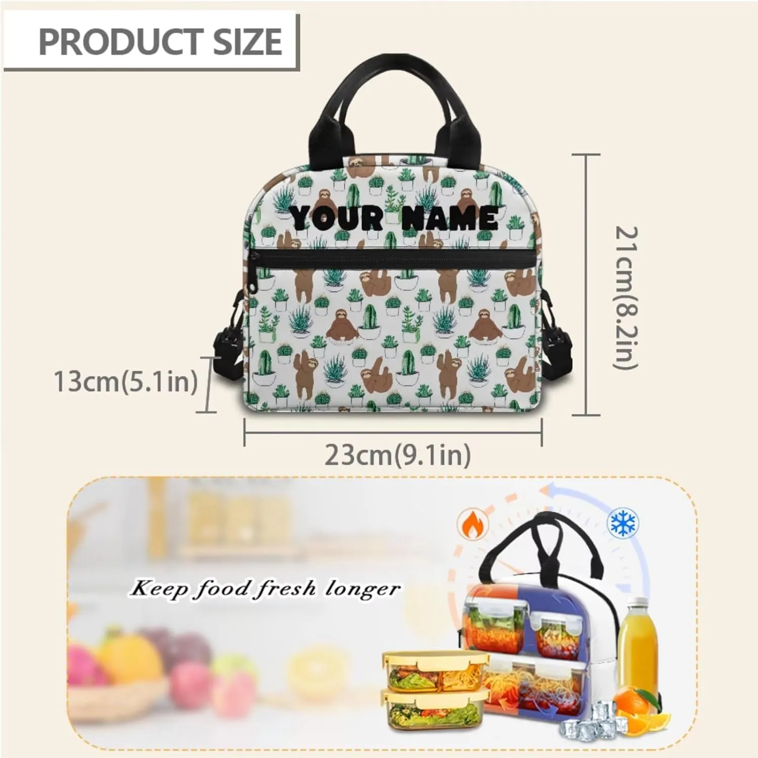 JoyLamoria Kids Custom Backpack 3pcs Cactus Sloth Lunch Bag Pencil Case Adjustable Shoulder Strap School Bags Portable Lightweight Outdoor
