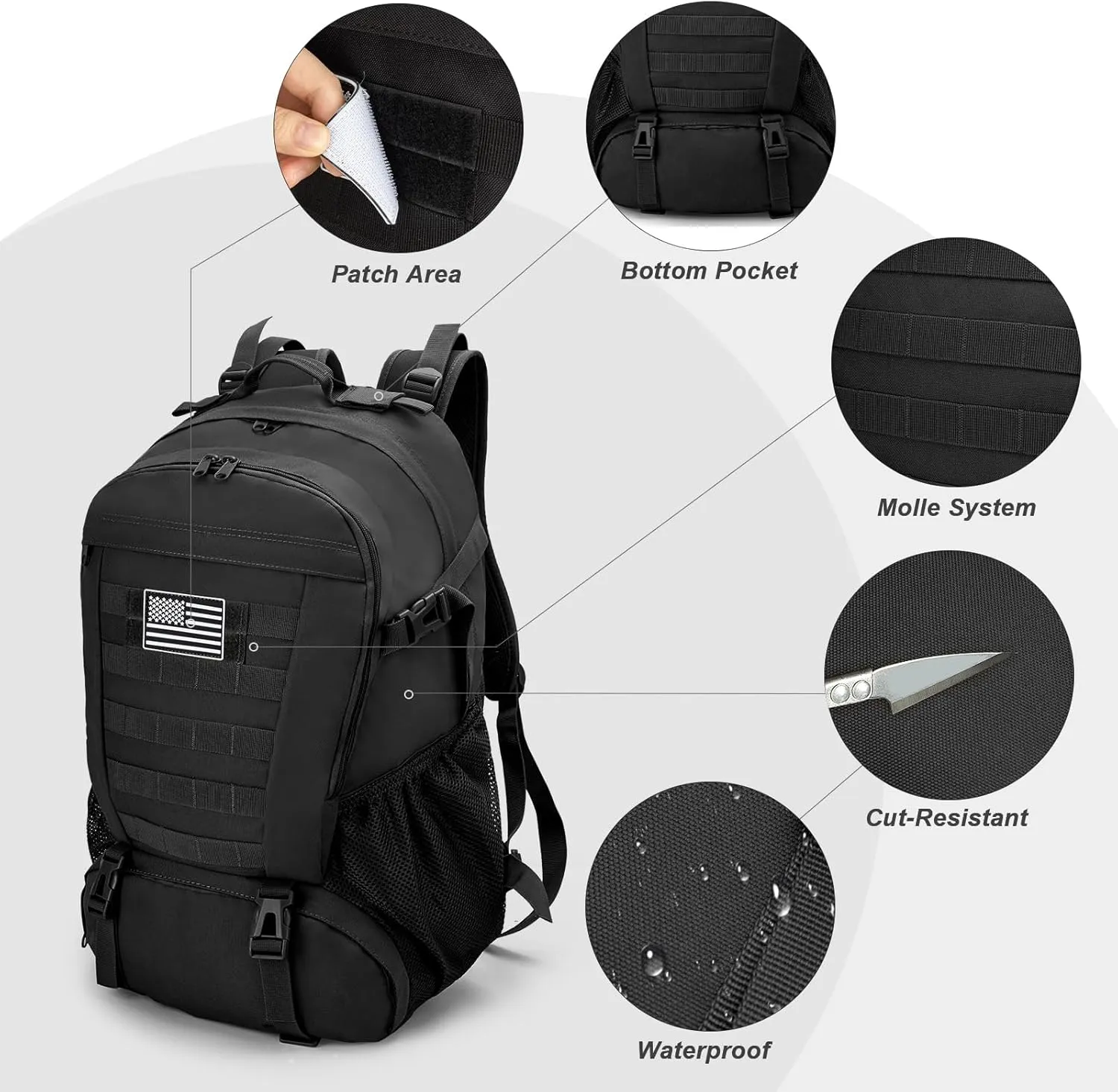 Jueachy Tactical Backpack for Men Hiking Day Pack Molle Military Rucksack Waterproof 30L EDC Bag with USA Flag Patch