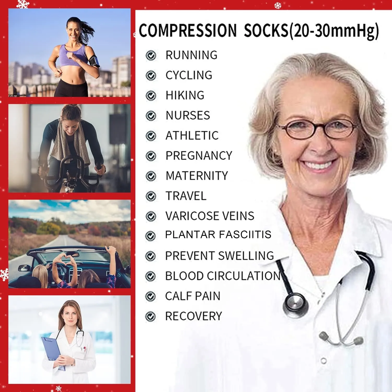 Junely 3 Pairs Compression Socks for Women Knee High for Running Work Support Nurses Pregnancy Travel