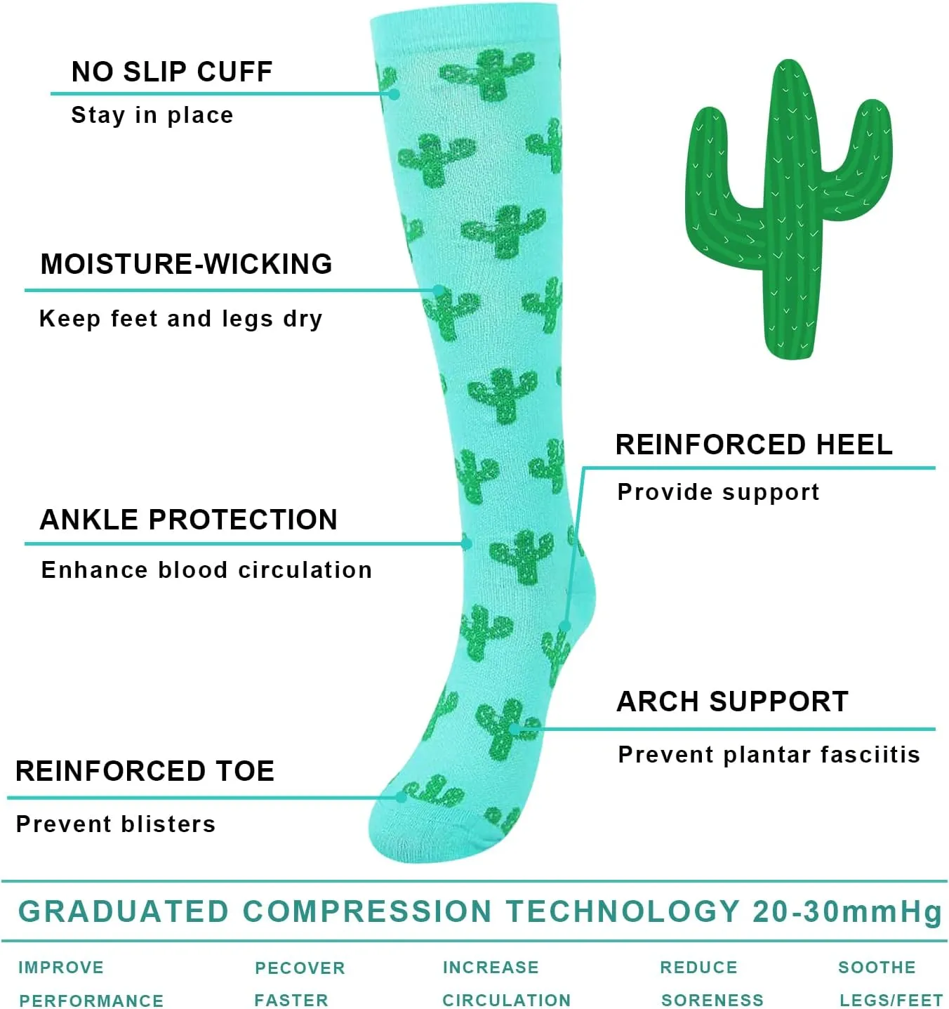 Junely 3 Pairs Compression Socks for Women Knee High for Running Work Support Nurses Pregnancy Travel