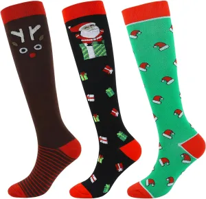 Junely 3 Pairs Compression Socks for Women Knee High for Running Work Support Nurses Pregnancy Travel