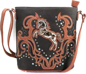 Justin West Horse Embroidery Studded Turquoise Stone Concealed Carry Handbag Purse Matching Wallet