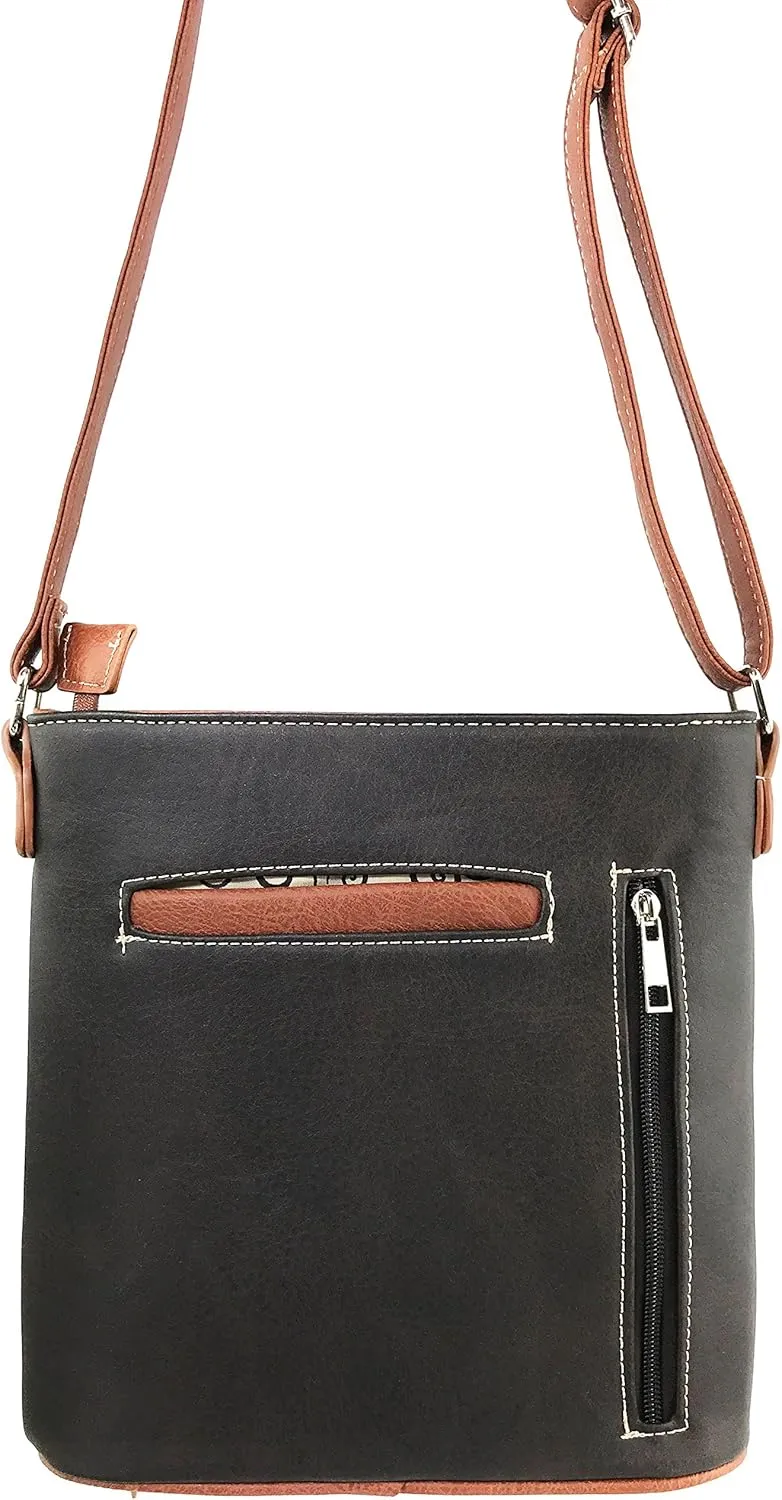 Justin West Horse Embroidery Studded Turquoise Stone Concealed Carry Handbag Purse Matching Wallet