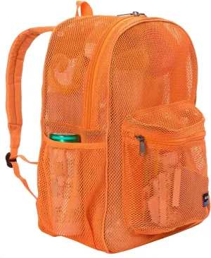 K-Cliffs Heavy Duty Mesh Backpack Quality Classic Student Net Bookbag Durable See Through Simple Netting Daypack Deluxe Basic School Bag Orange