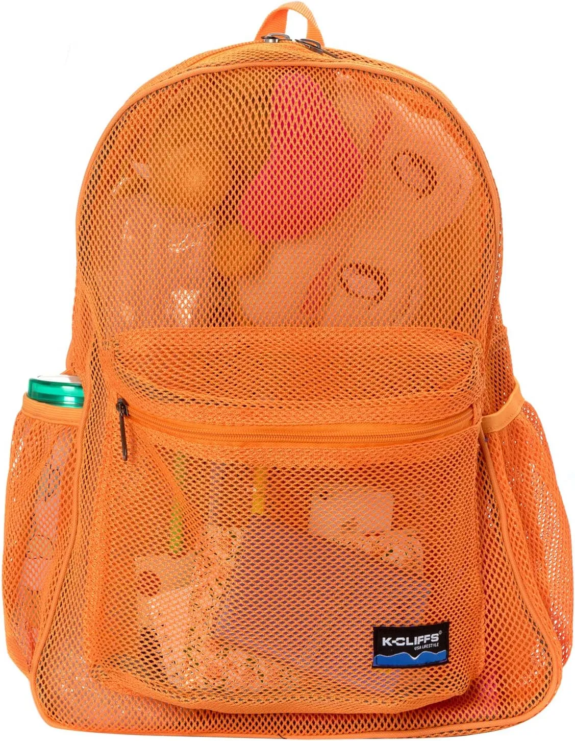 K-Cliffs Heavy Duty Mesh Backpack Quality Classic Student Net Bookbag Durable See Through Simple Netting Daypack Deluxe Basic School Bag Orange