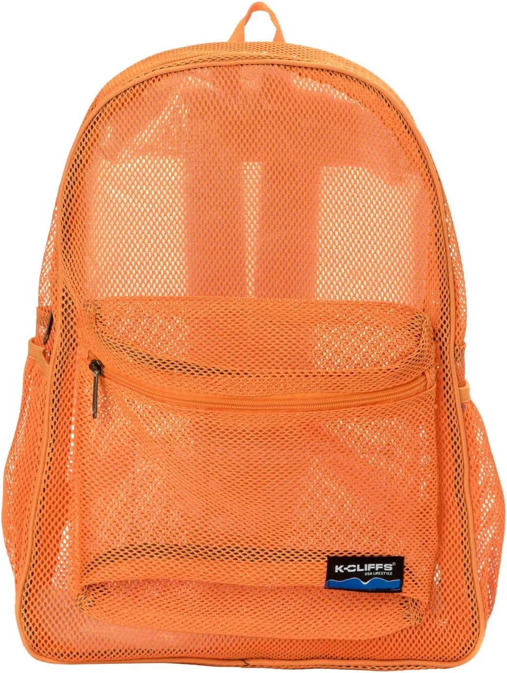 K-Cliffs Heavy Duty Mesh Backpack Quality Classic Student Net Bookbag Durable See Through Simple Netting Daypack Deluxe Basic School Bag Orange