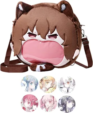 Kawaii Backpack with Kawaii Pin and Accessories, Comic-Con y2k Shoulder Bag Daypack cute Backpack Grunge Itabag Purse (Brown)