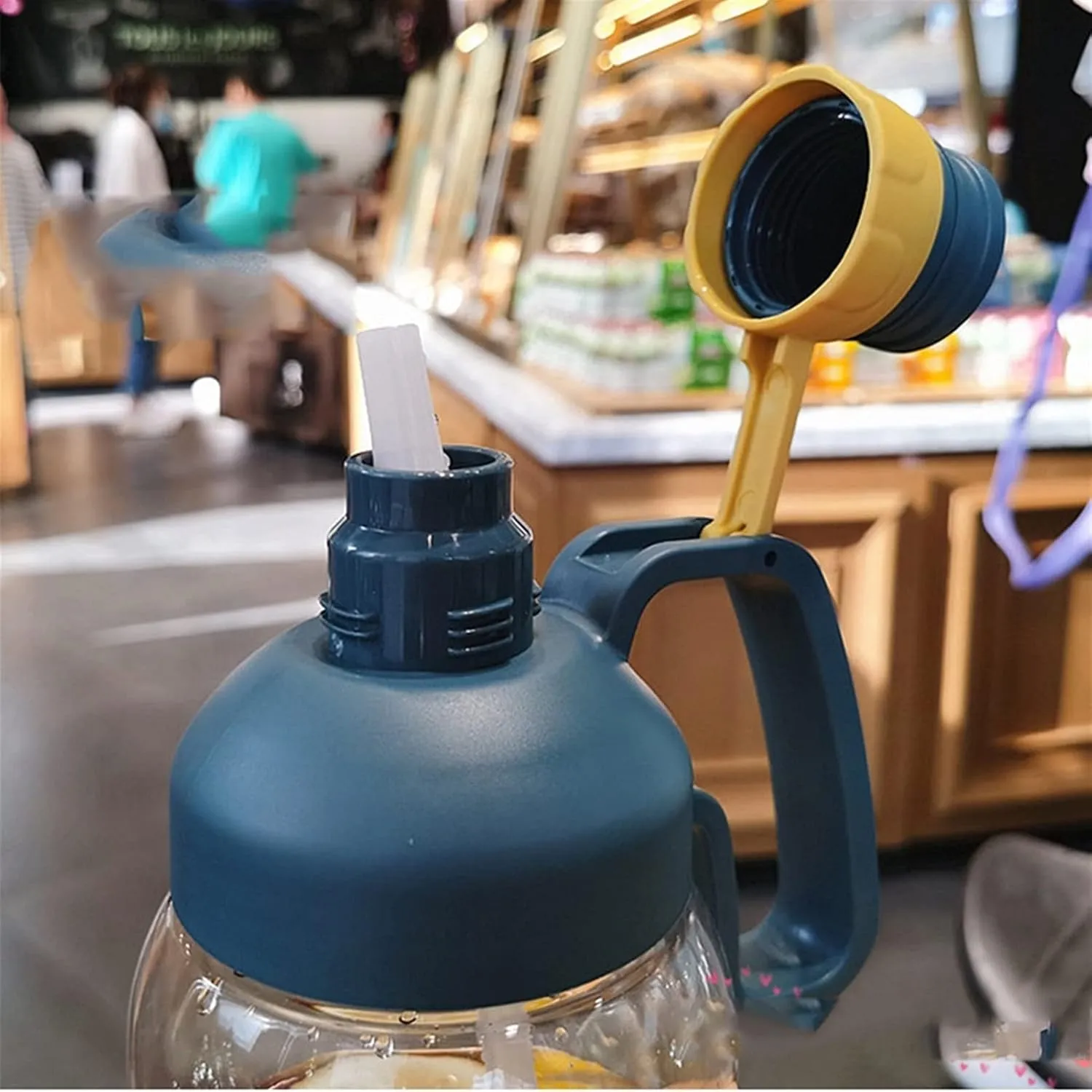 kettles Large Capacity Sports Bottle with Straw,Time Marker,Durable Water Jug for Fitness/Camping,Portable Handle,Big Cups,Fast-flow canteen(A)