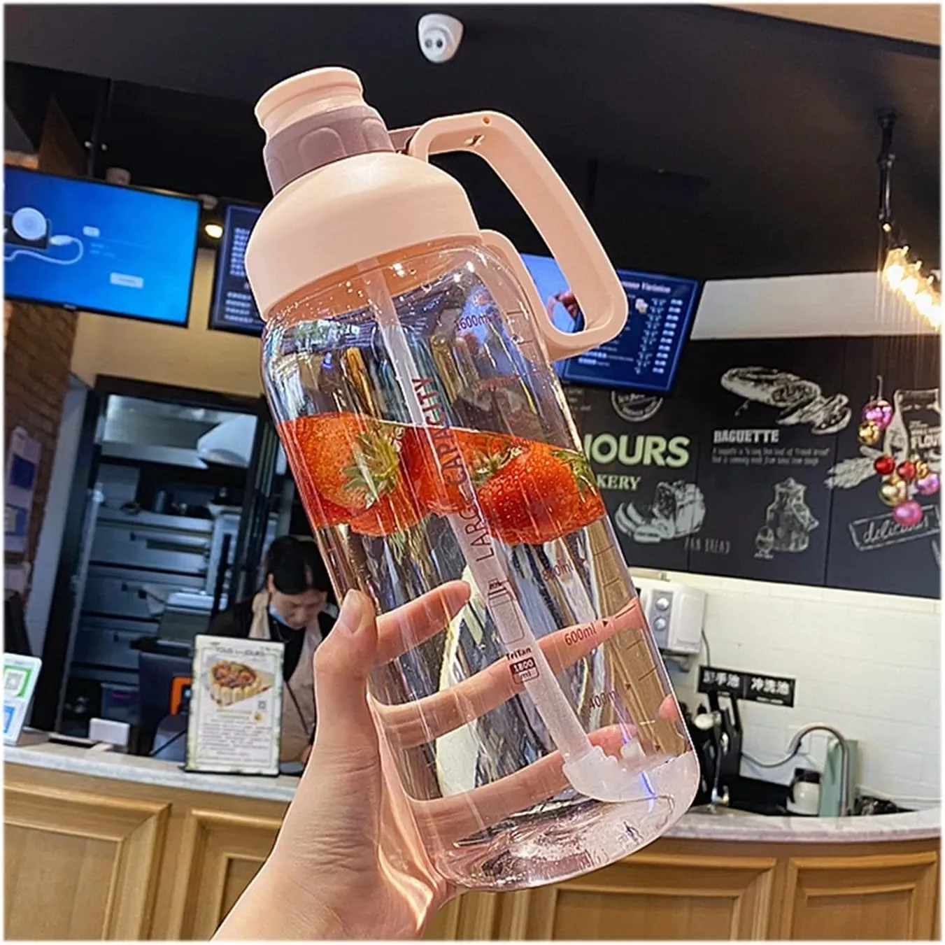 kettles Large Capacity Sports Bottle with Straw,Time Marker,Durable Water Jug for Fitness/Camping,Portable Handle,Big Cups,Fast-flow canteen(A)