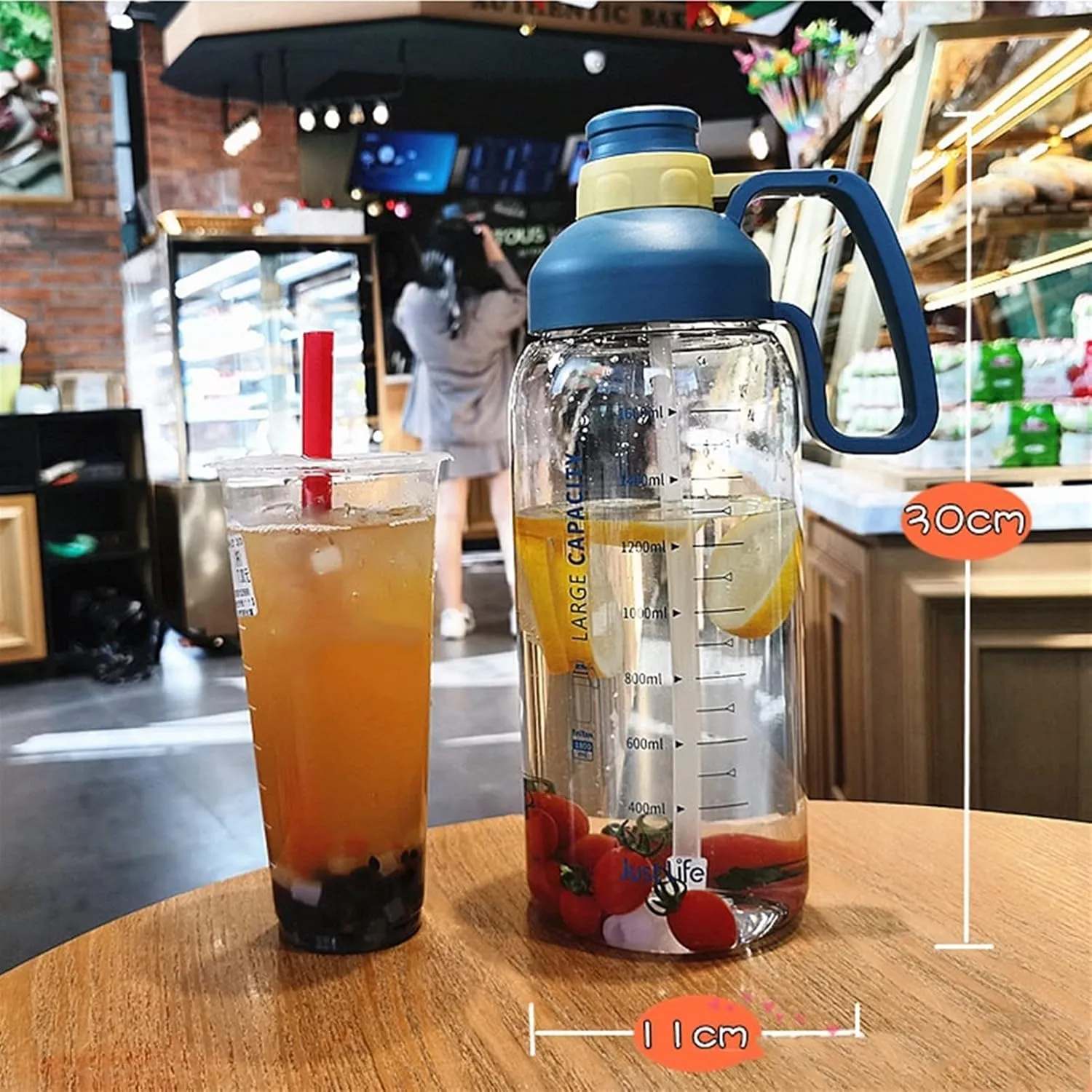kettles Large Capacity Sports Bottle with Straw,Time Marker,Durable Water Jug for Fitness/Camping,Portable Handle,Big Cups,Fast-flow canteen(A)
