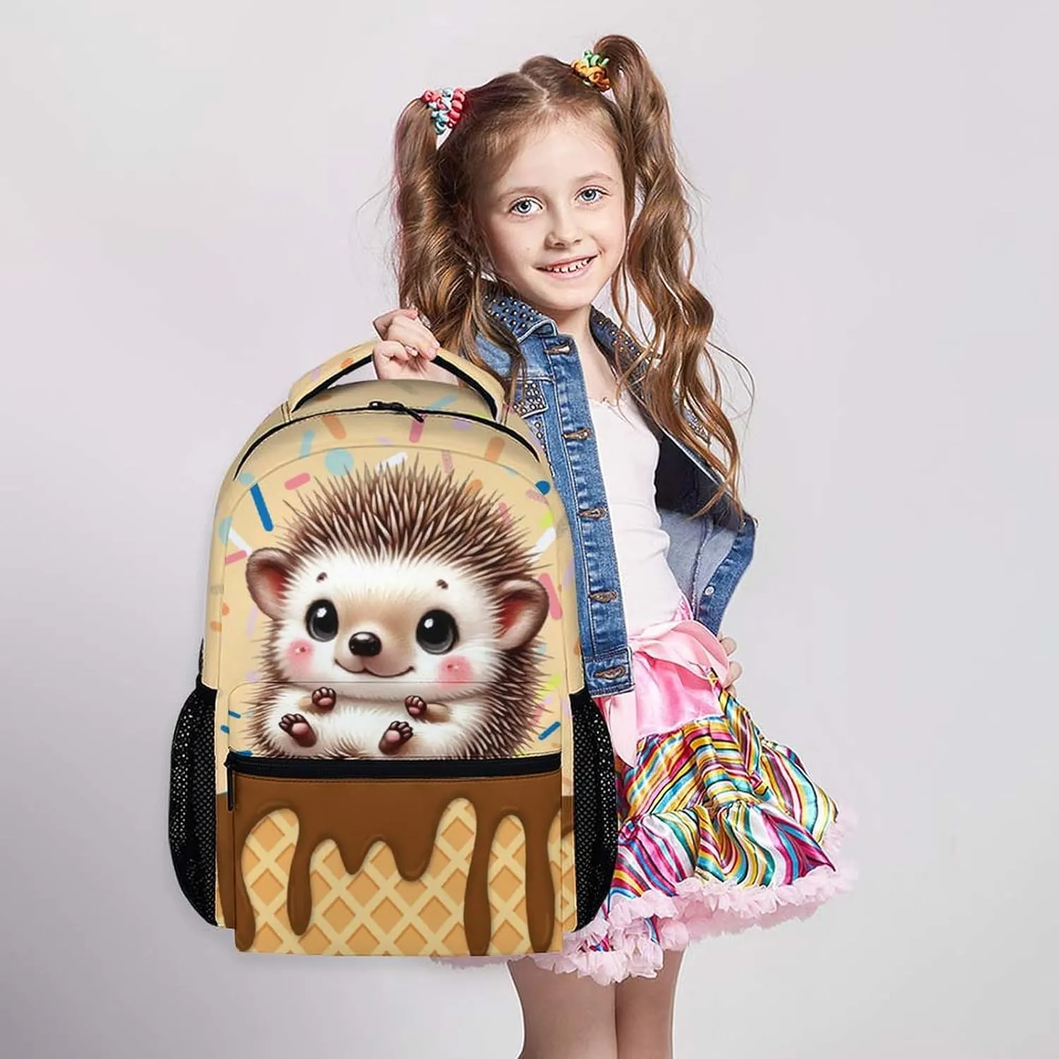 Kids Backpack, Casual Hedgehog Backpacks, Cute Animal Schoolbag for Gift, 17 Inch Large Capacity Bookbag for Preschool Elementary Kindergarten School Travel