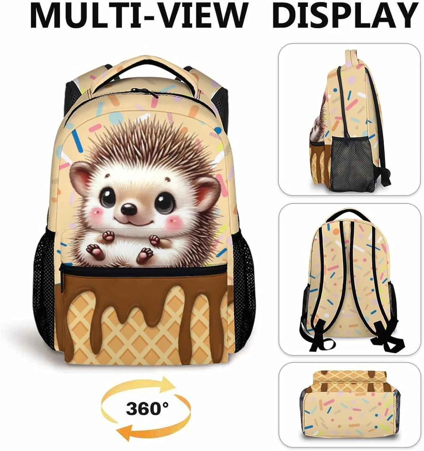 Kids Backpack, Casual Hedgehog Backpacks, Cute Animal Schoolbag for Gift, 17 Inch Large Capacity Bookbag for Preschool Elementary Kindergarten School Travel
