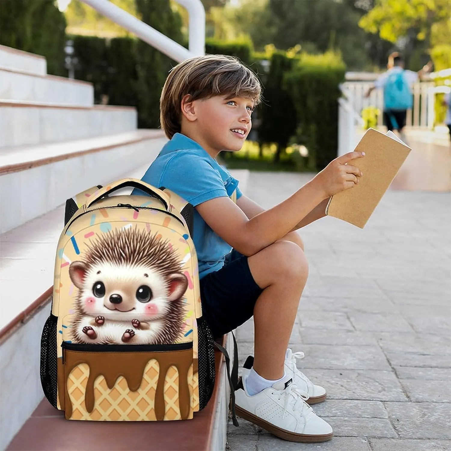 Kids Backpack, Casual Hedgehog Backpacks, Cute Animal Schoolbag for Gift, 17 Inch Large Capacity Bookbag for Preschool Elementary Kindergarten School Travel