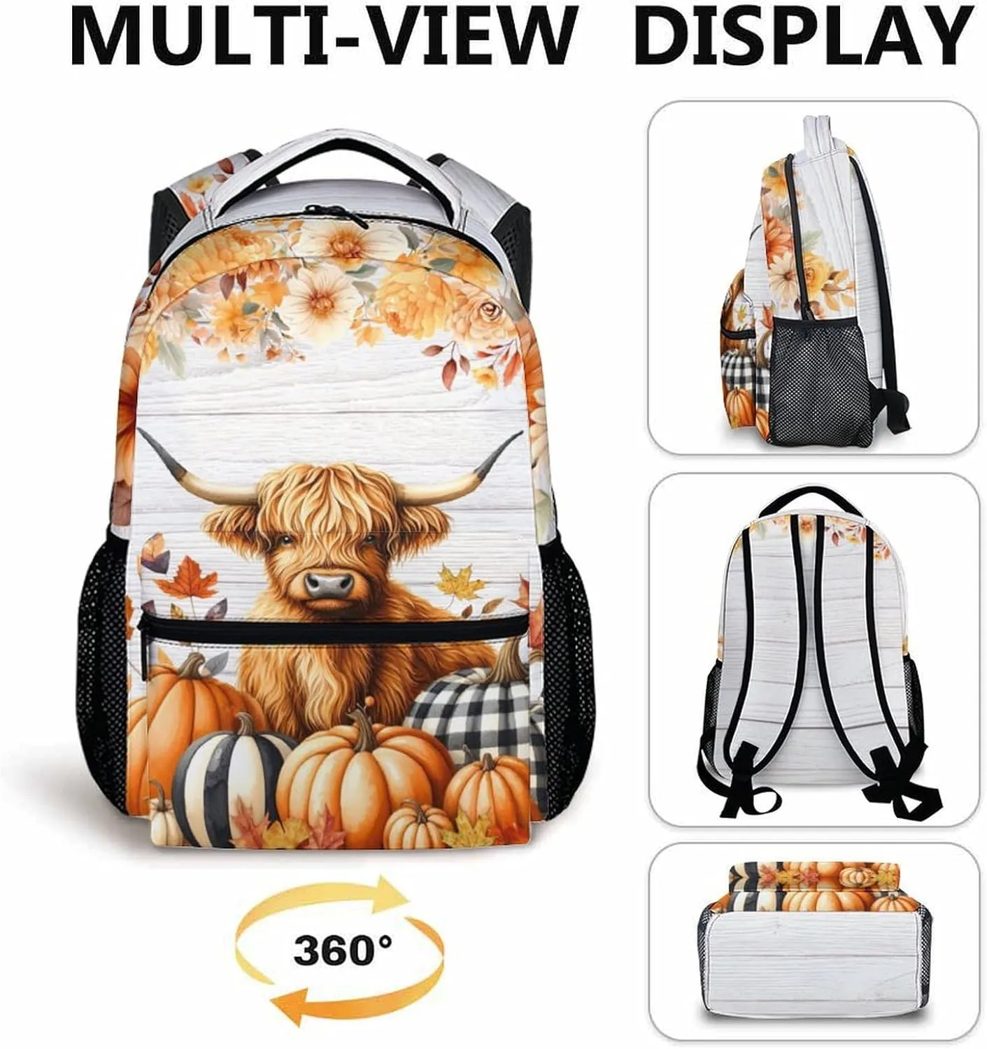 Kids Backpack, Cute Highland Cow Bookbag, Gift for Kids Back to School, 17 Inch Student Backpacks for Preschool Elementary Kindergarten Travel Camping