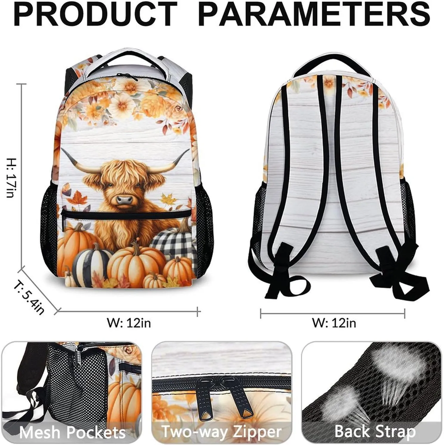 Kids Backpack, Cute Highland Cow Bookbag, Gift for Kids Back to School, 17 Inch Student Backpacks for Preschool Elementary Kindergarten Travel Camping