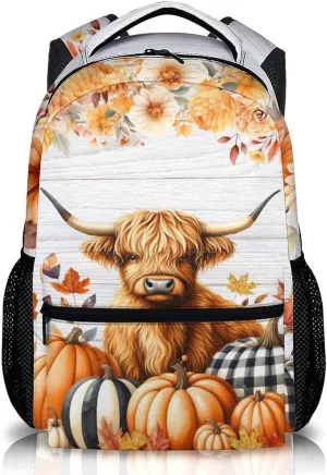 Kids Backpack, Cute Highland Cow Bookbag, Gift for Kids Back to School, 17 Inch Student Backpacks for Preschool Elementary Kindergarten Travel Camping