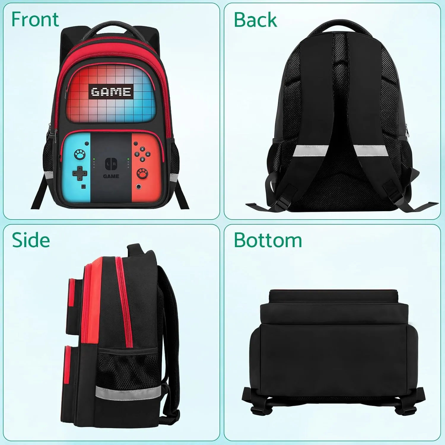 Kids Backpack For Boys，Gamer Boys Backpack For Children Teens Elementary Middle School, 17″ Students Bookbag