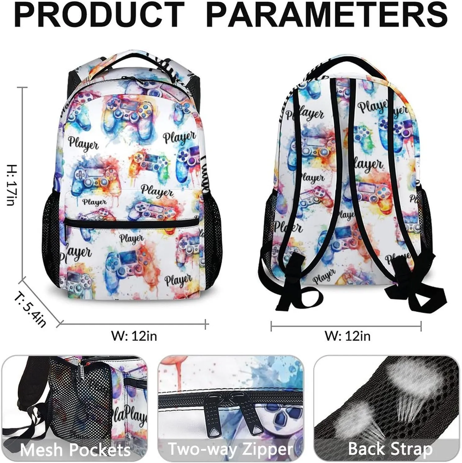 Kids Backpack, Gaming School Backpacks for Boys 6-8, 17 Inches Boys Bookbag for Game Lovers, Gamer Schoolbag for Travel Camp Elementary Middle School
