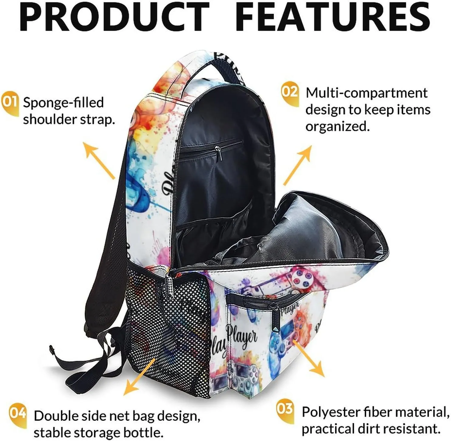 Kids Backpack, Gaming School Backpacks for Boys 6-8, 17 Inches Boys Bookbag for Game Lovers, Gamer Schoolbag for Travel Camp Elementary Middle School