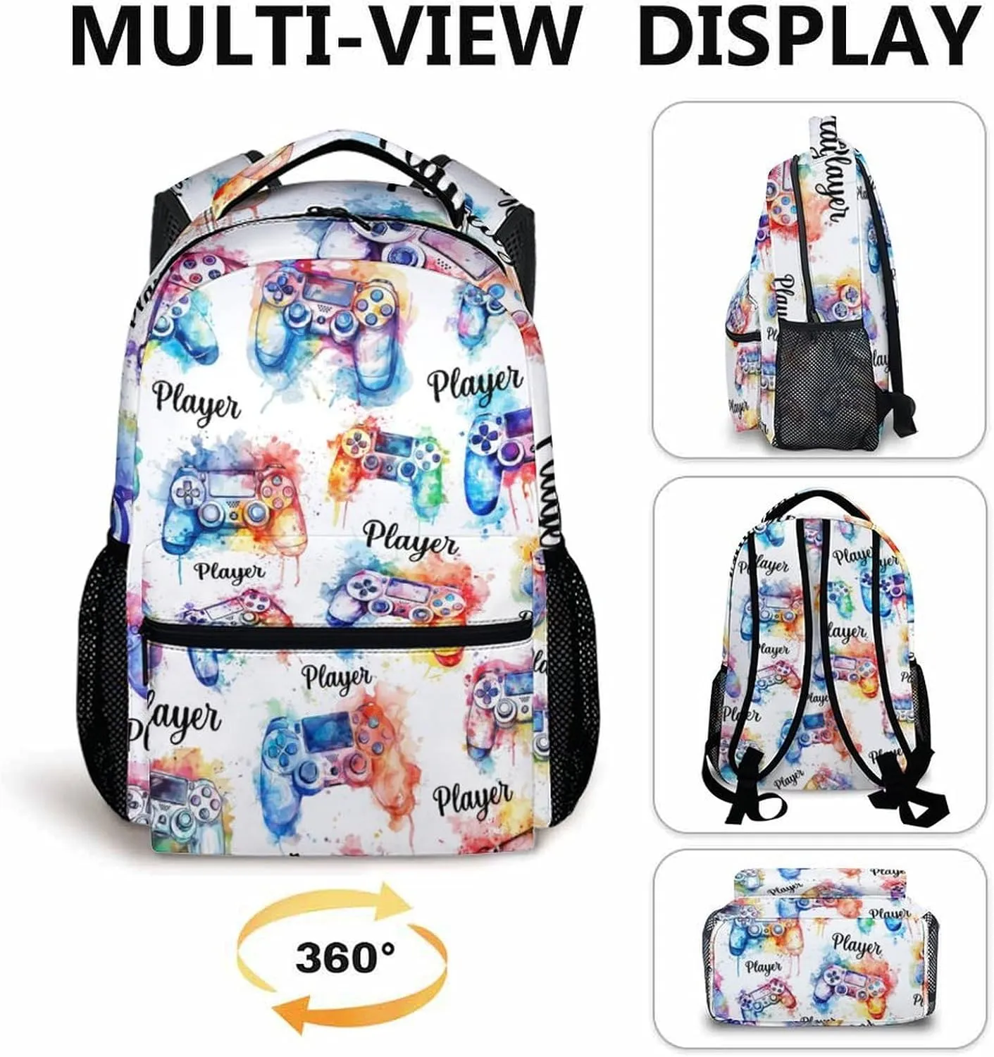 Kids Backpack, Gaming School Backpacks for Boys 6-8, 17 Inches Boys Bookbag for Game Lovers, Gamer Schoolbag for Travel Camp Elementary Middle School