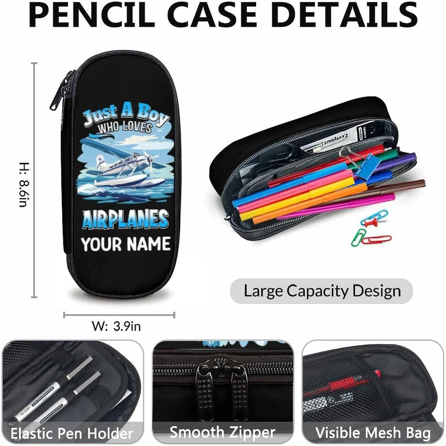 Kids Backpack Set - Custom Set of 3 Airplane Backpacks Matching Combo Gifts for Students Teens Boys - Personalized Back to School Schoolbag and Pencil Case Bundle for Primary Middle School