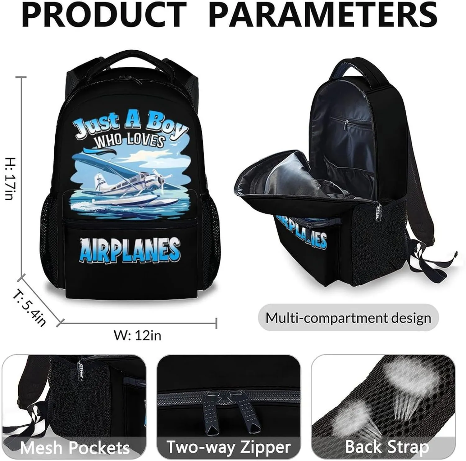 Kids Backpack Set for Boys - Set of 3 Airplane Backpacks Matching Combo Gifts - Back to School Supplies - Schoolbag with Pencil Case Bundle for Primary Elementary Middle School