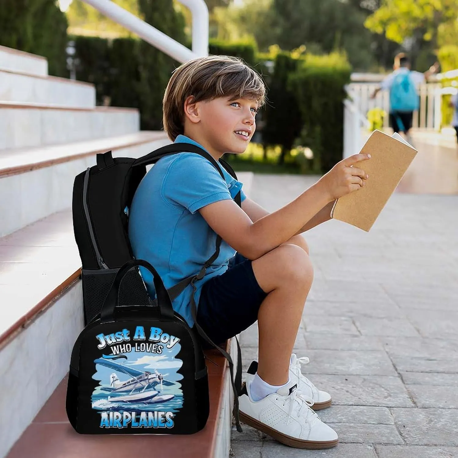 Kids Backpack Set for Boys - Set of 3 Airplane Backpacks Matching Combo Gifts - Back to School Supplies - Schoolbag with Pencil Case Bundle for Primary Elementary Middle School