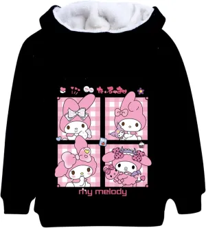 Kids Casual Fleece Liner Full-zip Coats-Trendy Hooded Outerwear Lovely Cartoon Warm Sweatshirts for Winter