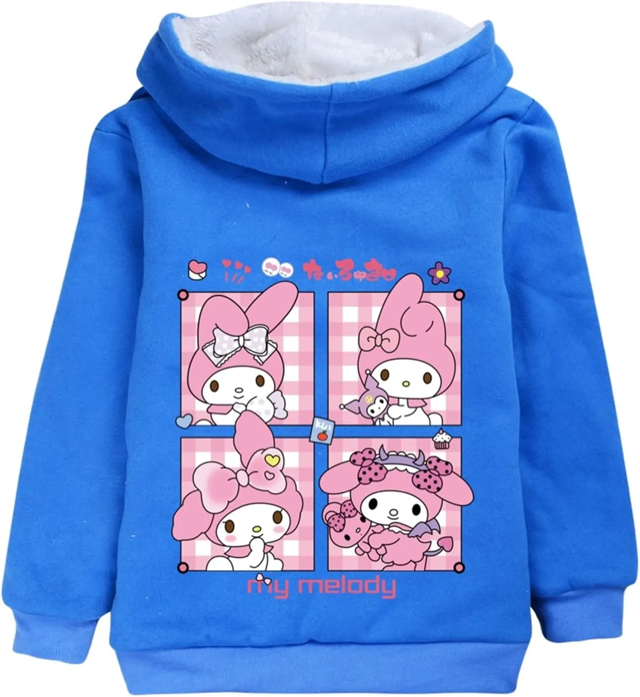 Kids Casual Fleece Liner Full-zip Coats-Trendy Hooded Outerwear Lovely Cartoon Warm Sweatshirts for Winter