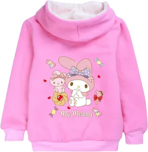 Kids Casual Fleece Liner Full-zip Coats-Trendy Hooded Outerwear Lovely Cartoon Warm Sweatshirts for Winter