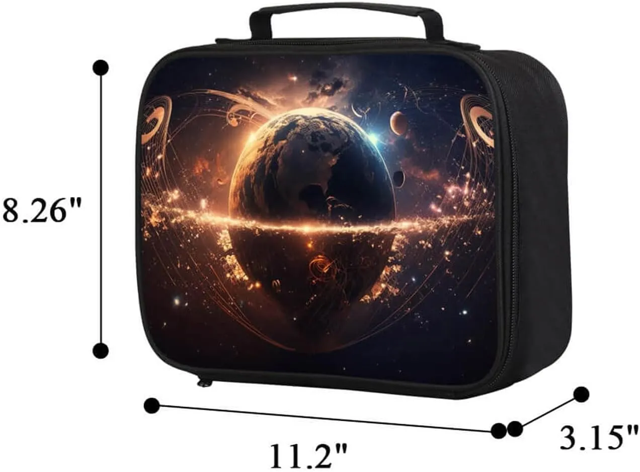 Kids Lunch Box for Boys and Girls, Lunch Bags with Space, Planets, and Galaxy Theme for Elementary Primary School, Insulated Layers, Double Zipper, Lightweight