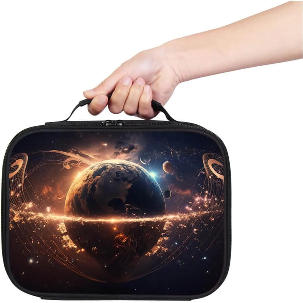 Kids Lunch Box for Boys and Girls, Lunch Bags with Space, Planets, and Galaxy Theme for Elementary Primary School, Insulated Layers, Double Zipper, Lightweight
