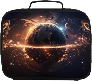 Kids Lunch Box for Boys and Girls, Lunch Bags with Space, Planets, and Galaxy Theme for Elementary Primary School, Insulated Layers, Double Zipper, Lightweight