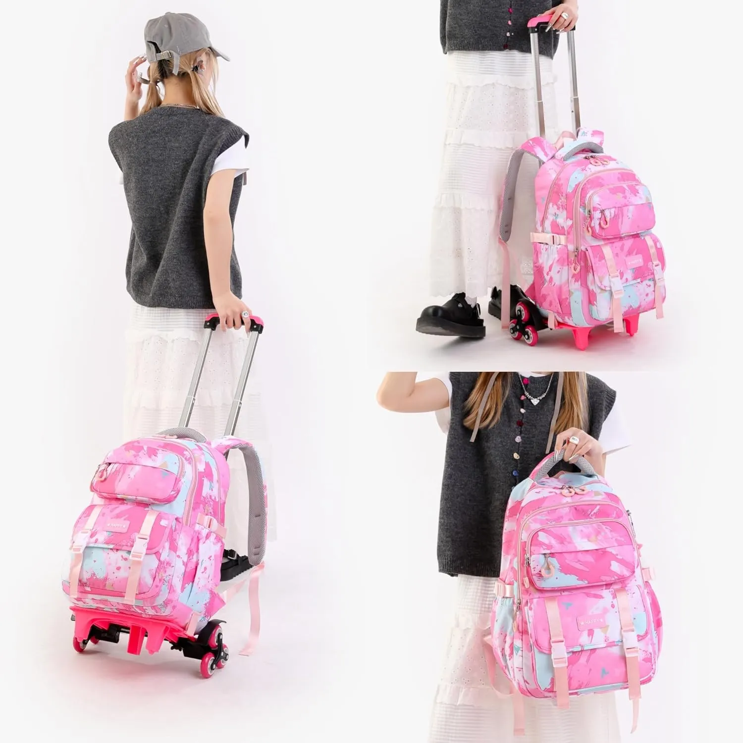 Kids Rolling Backpack for Girls School Backpack with Wheels for Girls Wheeled Bookbag Trolley Bag for Primary Student