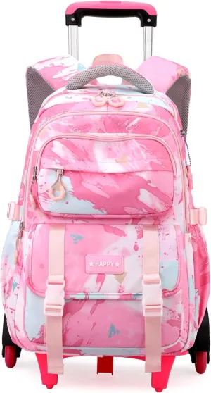 Kids Rolling Backpack for Girls School Backpack with Wheels for Girls Wheeled Bookbag Trolley Bag for Primary Student