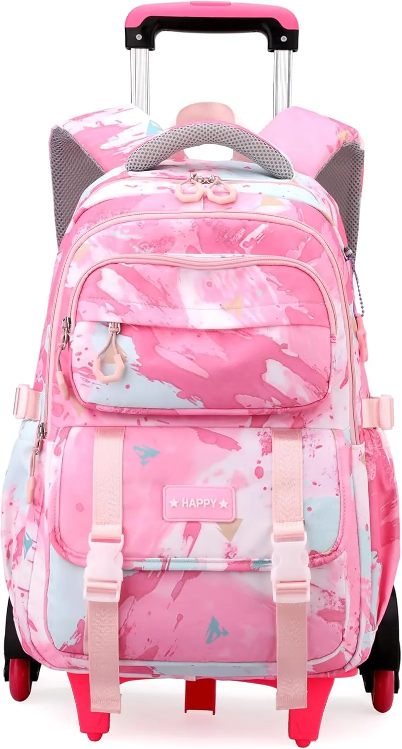 Kids Rolling Backpack for Girls School Backpack with Wheels for Girls Wheeled Bookbag Trolley Bag for Primary Student