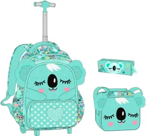 Kids Rolling Backpack with Wheels for Girls Cute koala School Roller Backpack,Carry on Travel Luggage with Lunch Bag and Pencil Case for Girls Ages 5-12