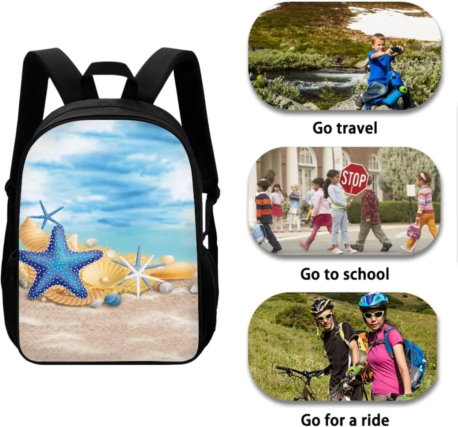 Kids School Backpack Blue Starfish Bookbag 3 Set Sturdy Bag with Shoulder Bag and Pencil Case Ocean Theme School Back Pack Lightweight Travel Backpacks for Students Teens Girls Boys
