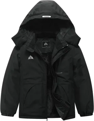 Kid's Ski Jacket Waterproof Winter Coat Boy's and Girl's Fleece Snowboarding Jackets with Detachable Hood