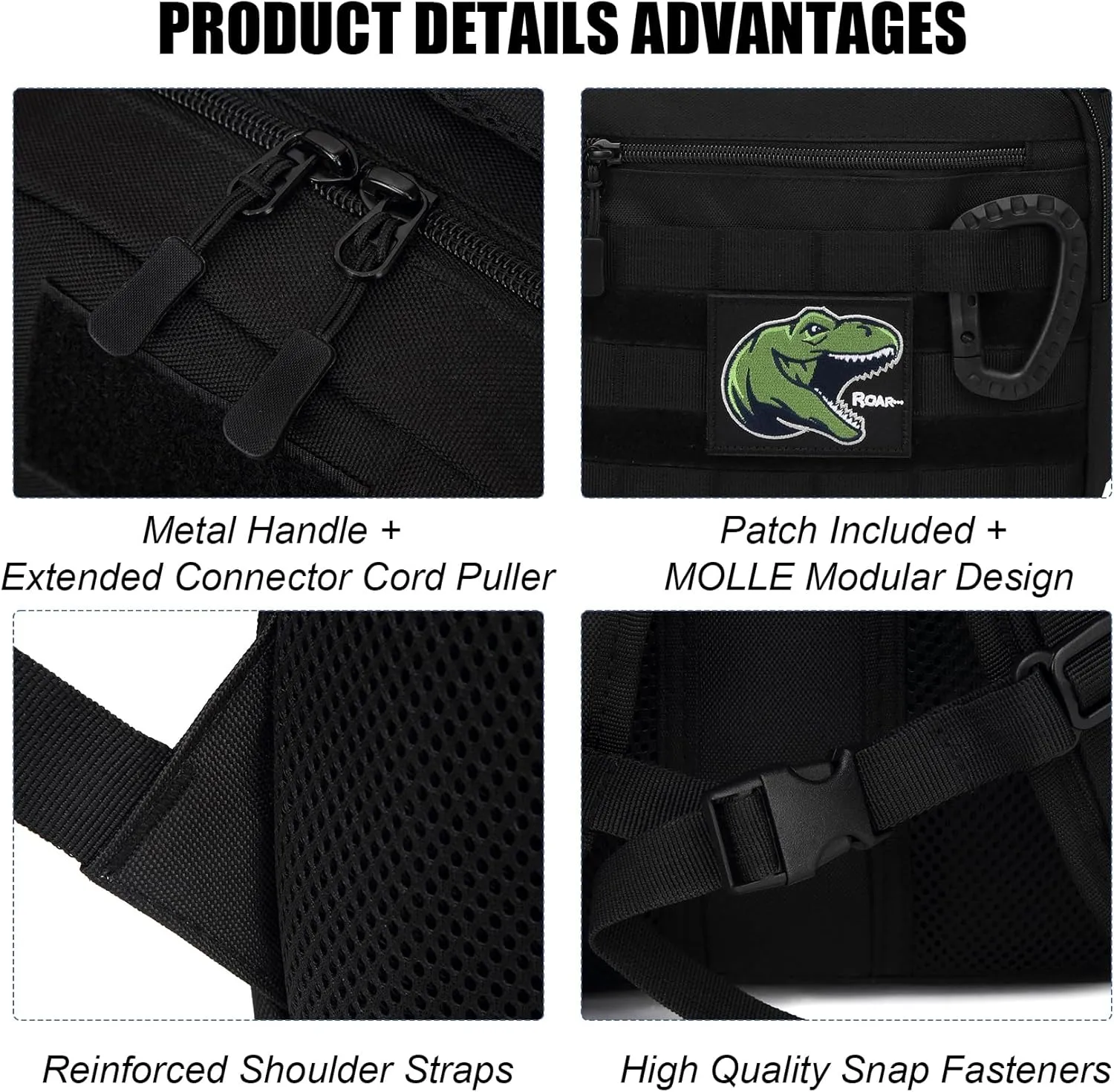 Kids Tactical Backpack Army Molle Bookbag Military Boys Backpack for School, Outdoor, Camping (Includes 2 Patches  1 Carabiner), Black