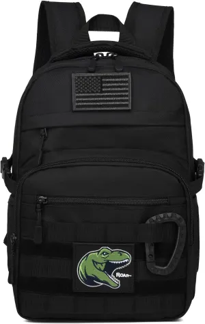Kids Tactical Backpack Army Molle Bookbag Military Boys Backpack for School, Outdoor, Camping (Includes 2 Patches  1 Carabiner), Black