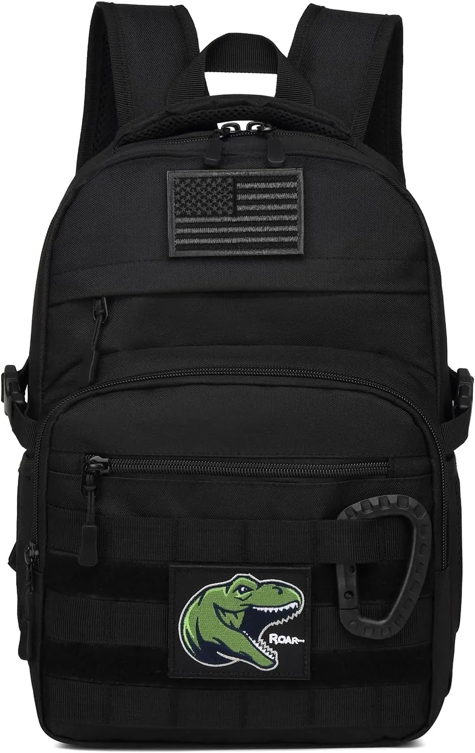 Kids Tactical Backpack Army Molle Bookbag Military Boys Backpack for School, Outdoor, Camping (Includes 2 Patches  1 Carabiner), Black