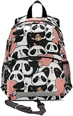 Kid's Toddler Backpack Cute Panda Face Schoolbag Safety Leash for Boys Girls,Pink Heart Kindergarten Children Bag Preschool Nursery Travel Bag Chest Clip Reflective Stripe